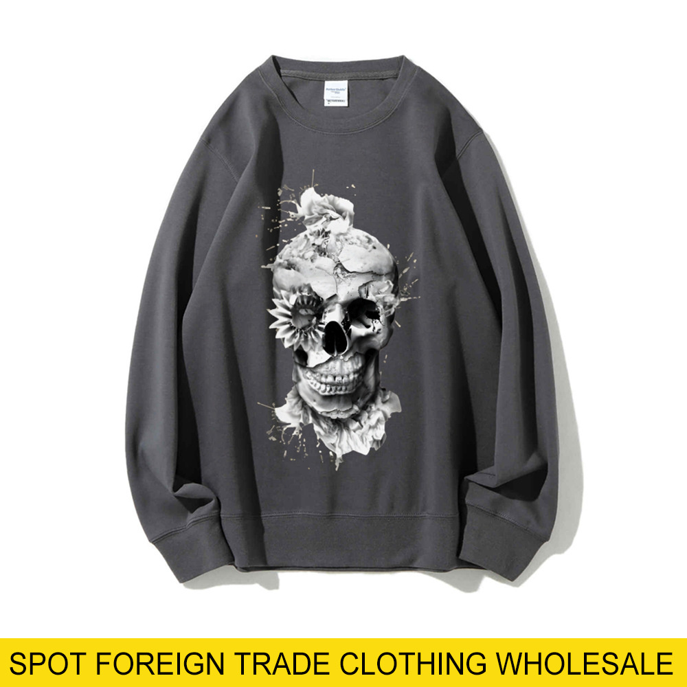 Oversized Crewneck Fleece - Crânio impressão oversized moletom solto casual