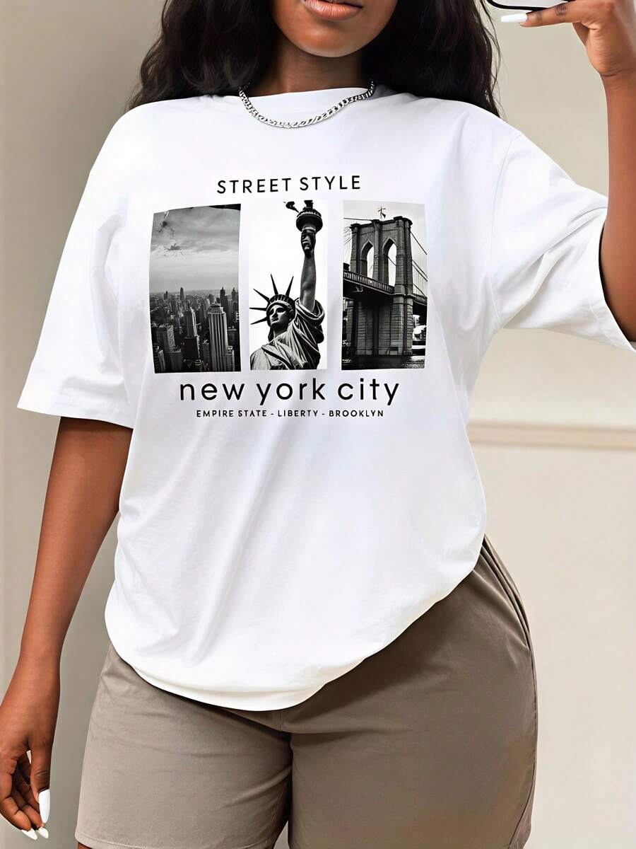 Street Style New York Fashion - Camiseta feminina estilo street style, pontos