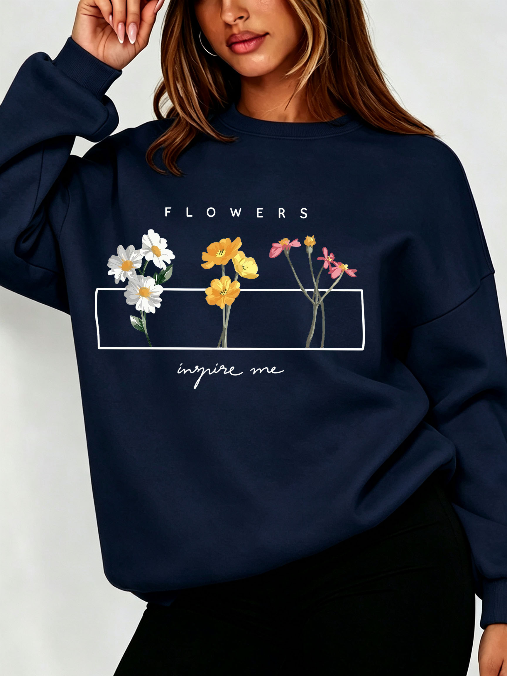 Oversized Crewneck Fleece - Blusão Feminino Floral Margarida com Estampa