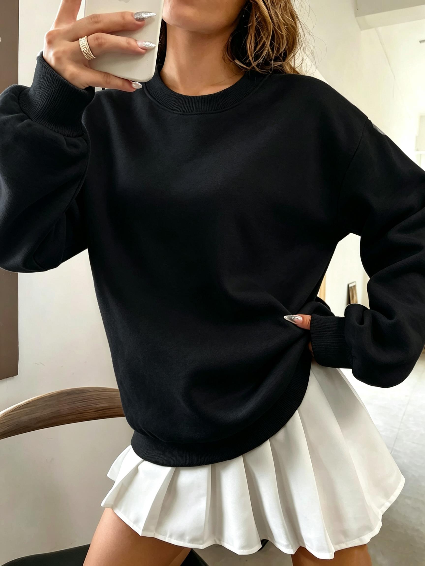 Oversized Crewneck Fleece - Moletom Feminino Coreano Oversized de Cor